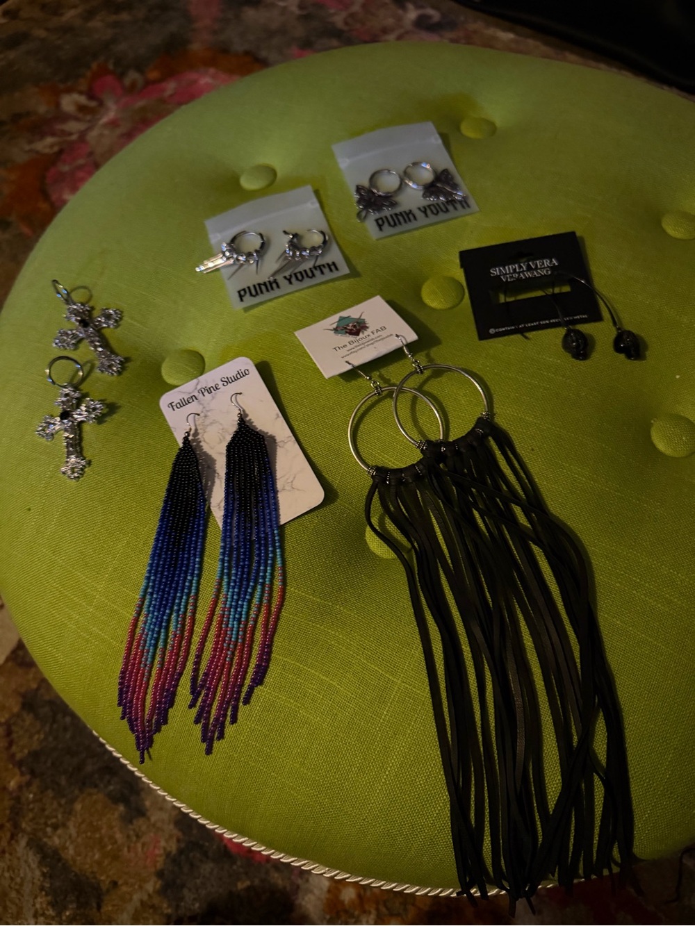 Assorted Statement Earrings Lot - Colorful Beaded & Black Fringe